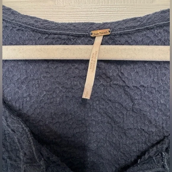Free People Gauze Sweet Talker Top Women's Boho Peasant Blouse Navy Size Small - Picture 9 of 14